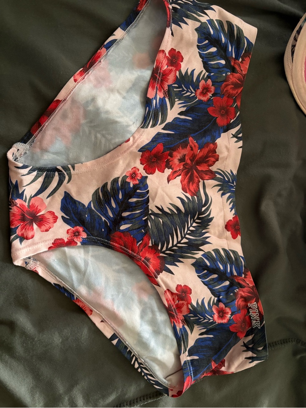 Victoria's Secret Pink Floral One-Piece Swimsuit - Red, Blue, Cream